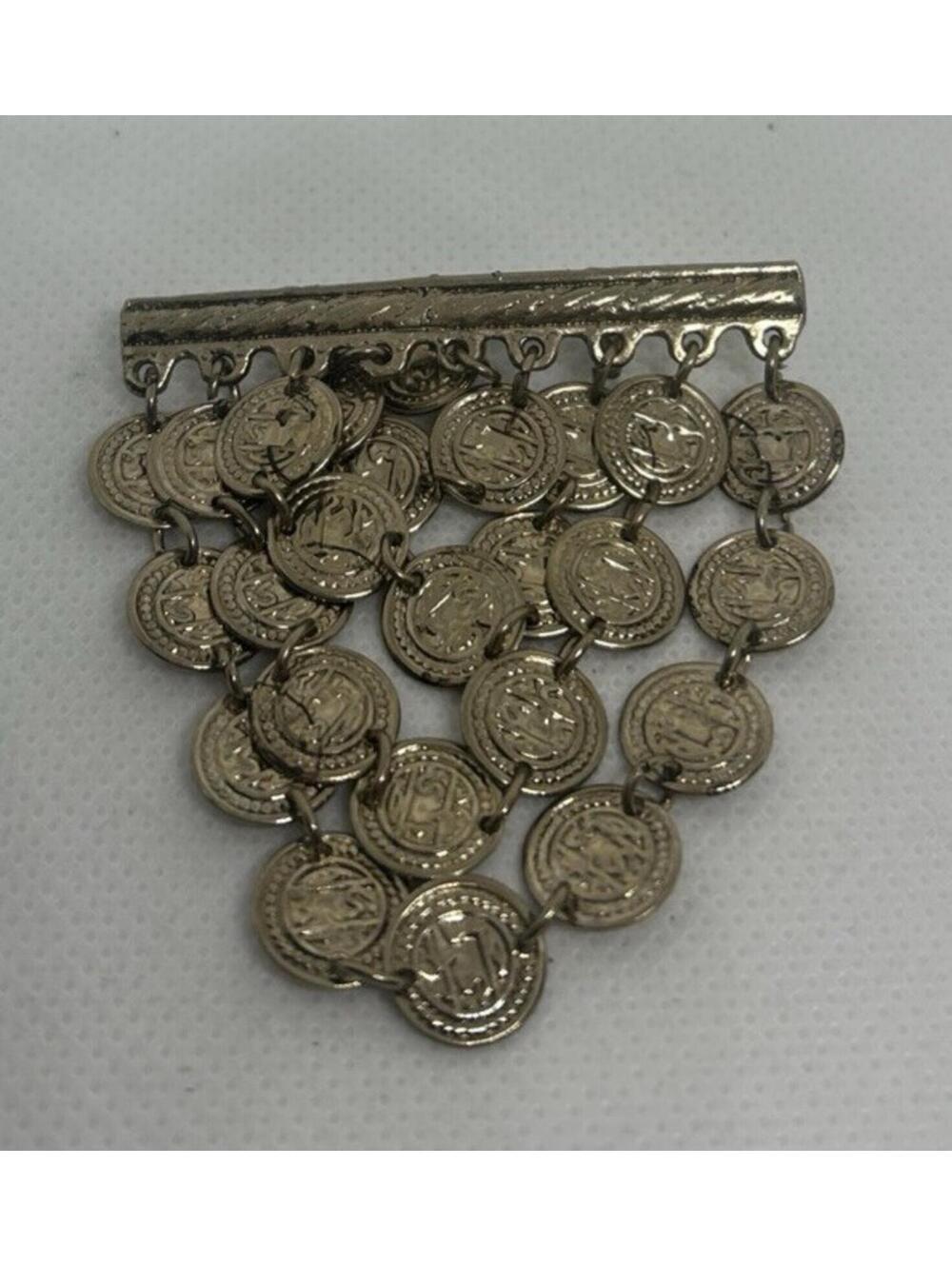 Vintage Coin Pin Dangle  Brooch 2"x2" Silver Color